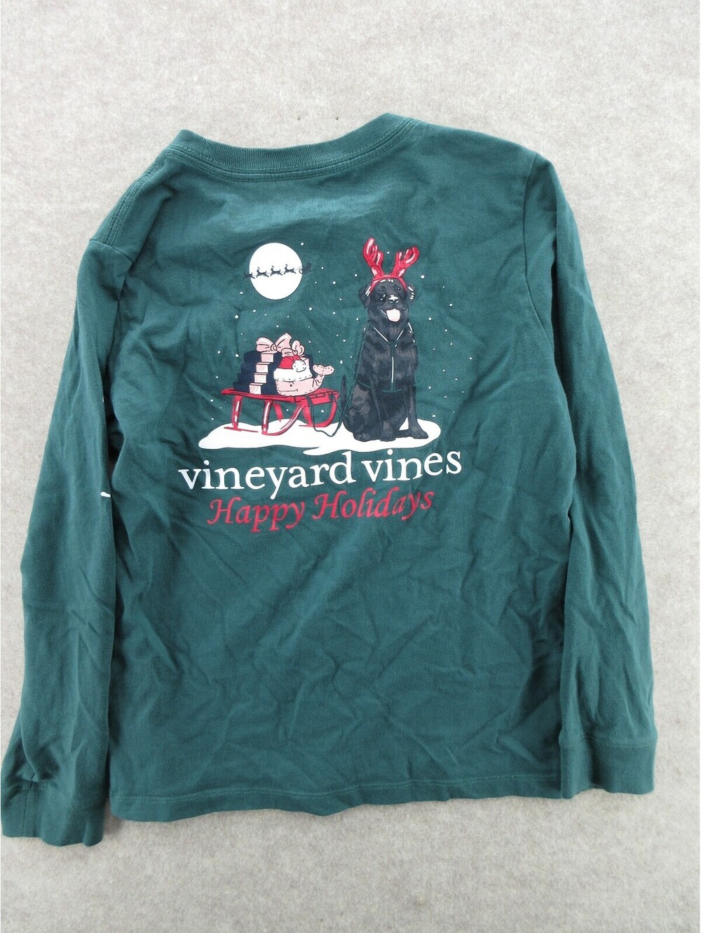 Vineyard Vines Kids Size 7 Holiday Dog Sleigh Green Long Sleeve Pocket Shirt